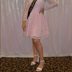 BABY PINK HOCO/PROM LACY NET A-LINE DRESS